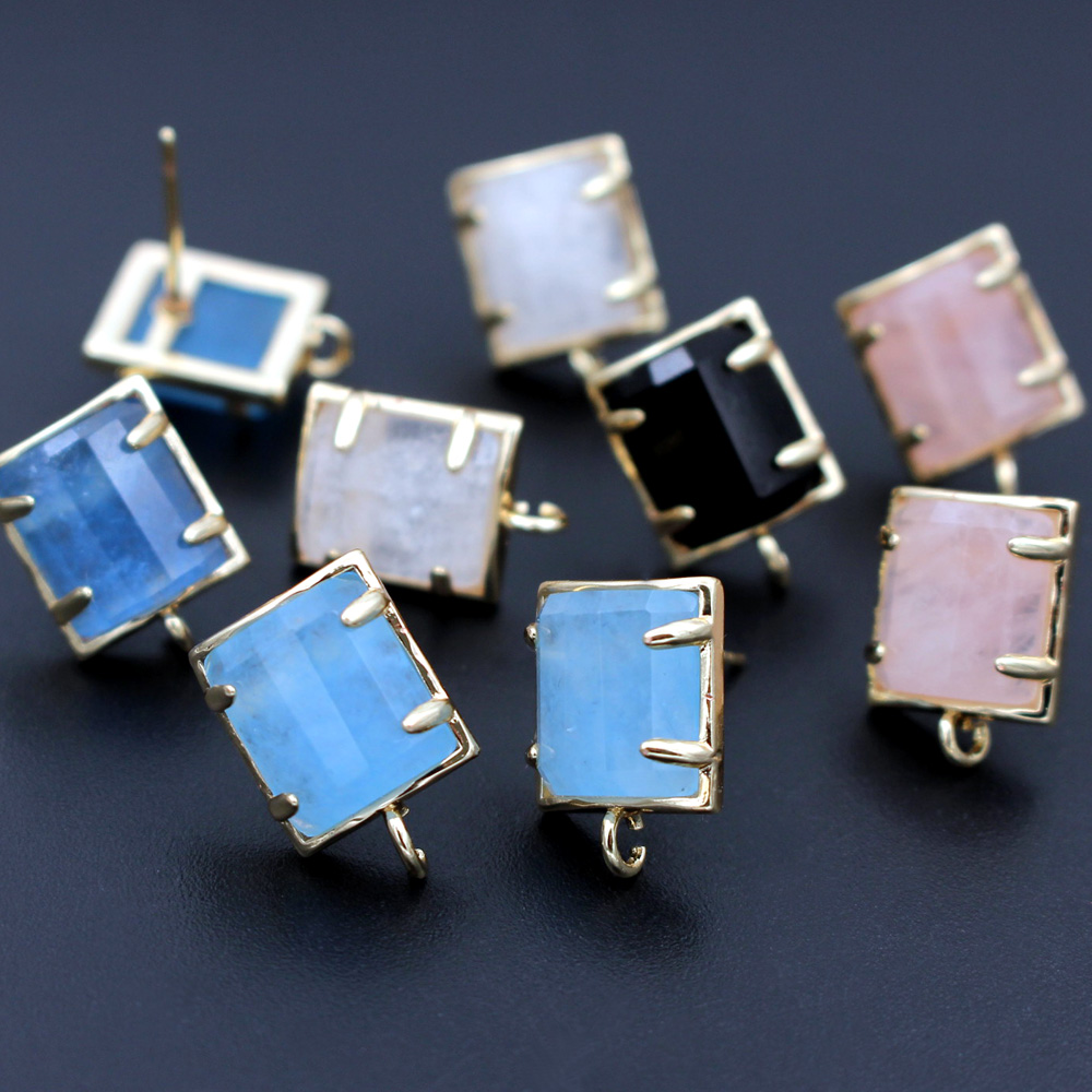Jewelry Making Loops - 6pair Colored Rectangle Stone Ear Posts